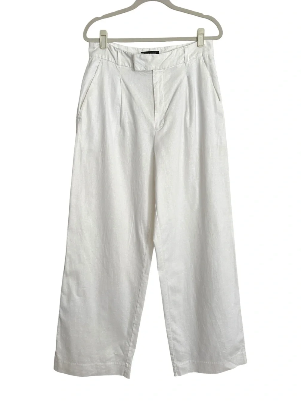 BANANA REPUBLIC White Linen Blend Wide Leg Pants 12 High‎ Rise Pleated Coastal